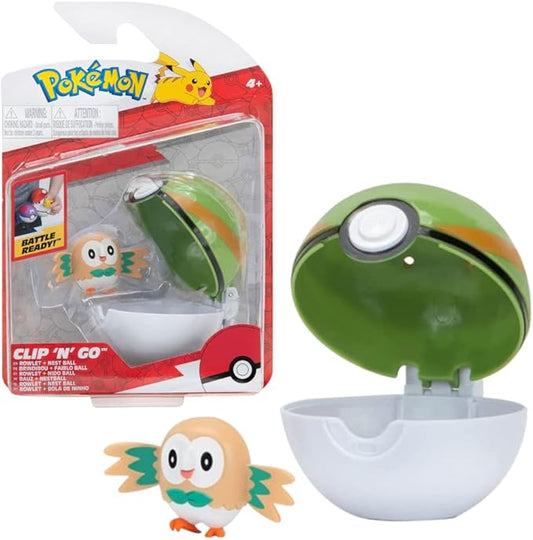 Pokemon Clip N Go Rowlet with Nest Ball Action Figure - Figurio