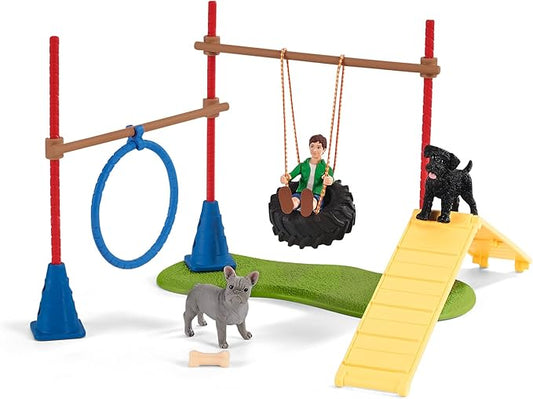 Schleich Farm World, Farm Toys for Girls and Boys Ages 3-8, 14-Piece Playset, Puppy Agility Training at the Dog Park - Figurio