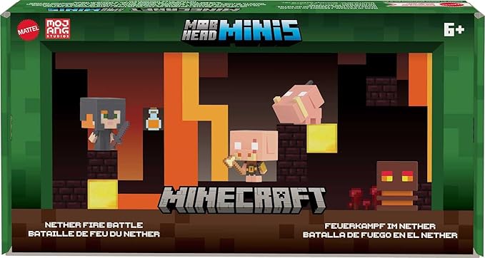 Mattel Minecraft Toys, Mob Head Mini Set with 4 Figures and Accessories, Nether Fire Battle Set, Collectible Toys for Kids - Figurio