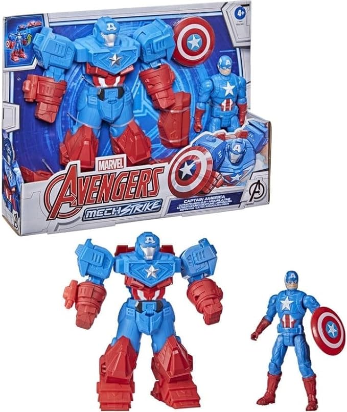 Avengers Marvel Mech Strike 8-inch Super Hero Action Figure Toy Ultimate Mech Suit Captain America, for Kids Ages 4 and Up - Figurio