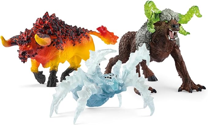 Schleich Eldrador Creatures 3-Piece Monster Toys Gift Set Including Rock Beast, Ice Spider & Fire Bull Action Figures - Figurio