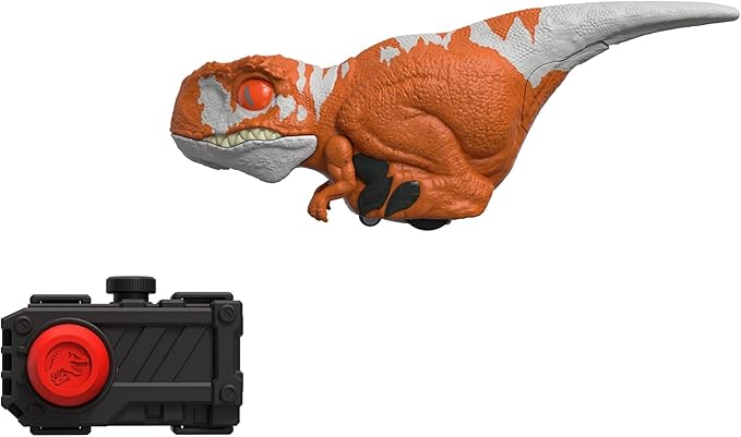 Mattel Jurassic World Toys Dominion Uncaged Click Tracker Atrociraptor Dinosaur Action Figure, Toy Gift with Interactive Motion and Sound, Clicker Control (Red) - Figurio