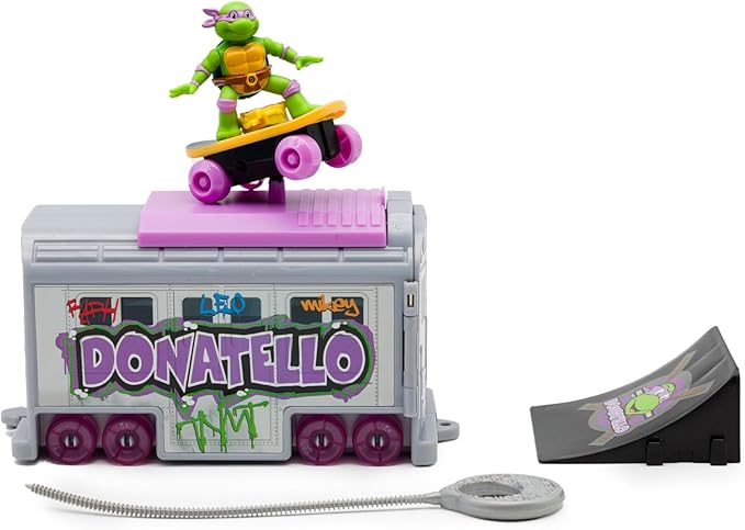 Teenage Mutant Ninja Turtles 5" Switch Kick Subway Launcher Donatello for Ages 3+ - Launch & Battle with Box Car - Collect All 4! - Figurio