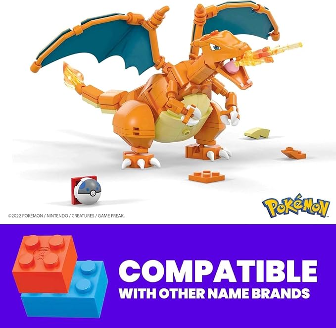 Mega Pokémon Building Toys Set Charizard with 222 Pieces, Articulated and Poseable, 4 Inches Tall, for Kids - Figurio