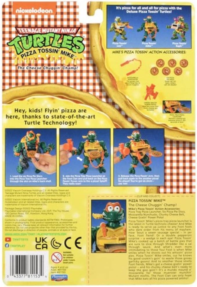 Teenage Mutant Ninja Turtles PlayMates TMNT Pizza Tossin Mike, 5/'' Figure, Launch Pie Discs! - Figurio