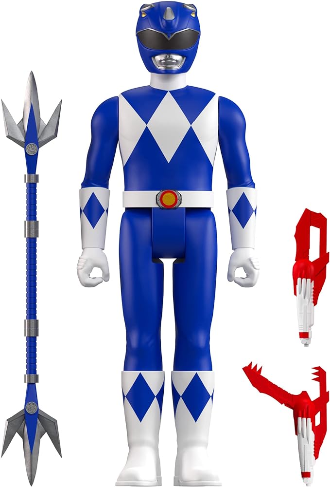 Super7 Mighty Morphin Power Rangers Blue Ranger - 3.75" Power Rangers Action Figure with Accessories Classic TV Show Collectibles and Retro Toys - Figurio