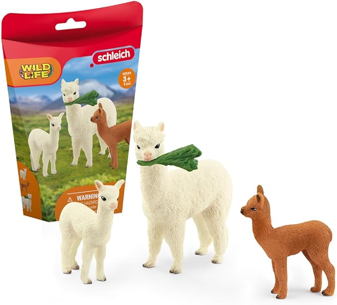 Schleich Farm World 4-Piece Alpaca Playset with Mother and Baby Alpacas - Educational and Durable Farm Animal Playset Figurines, Fun and Imaginative Play for Boys and Girls, Gift for Kids Ages 3+ - Figurio