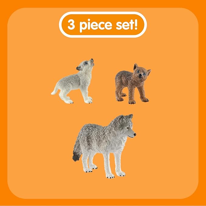 Schleich Wild Life 3pc. Mother Wolf and Baby Wolf Pups Figurine Set - Authentic and Highly Detailed Toy Set, Durable for Education and Fun Play, Perfect for Boys and Girls, Ages 3+ - Figurio