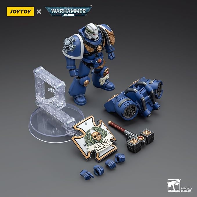 JOYTOY 1/18 Action Figure Warhammer 40K Figure Model Toys Ultramarines Vanguard Veteran with Thunder Hammer and Storm Shield Collection Model Anime 4.7 Inch - Figurio