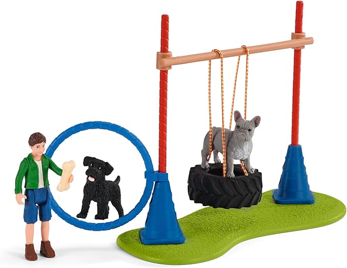 Schleich Farm World, Farm Toys for Girls and Boys Ages 3-8, 14-Piece Playset, Puppy Agility Training at the Dog Park - Figurio