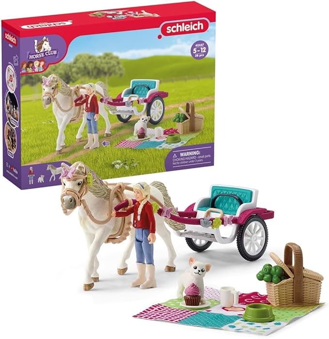 Schleich Horse Club, Horse Toys for Girls and Boys, Carriage Ride with Picnic Horse Set with Horse Toy, 32 Pieces - Figurio