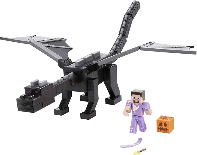 Mattel Minecraft Ultimate Ender Dragon Figure, 20-in Mist-Breathing Creature, Plus 3.25-in Color-Change Steve Figure, Weapon, Amor and Battle Accessory, Gift for 6 Years Old and Up - Figurio