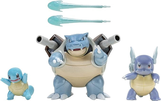 Pokémon Select Evolution 3 Pack - Features 2-Inch Squirtle, 3-Inch Wartortle & 4.5-Inch Blastoise Battle Figures - Authentic Details - Figurio