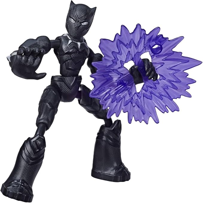 Avengers Marvel Bend and Flex Action Figure Toy, 6-Inch Flexible Black Panther Figure, Includes Blast Accessory, for Kids Ages 4 and Up - Figurio