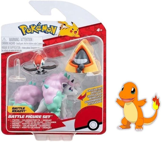 Pokemon Clip n Go Battle Feature Figure Multi-Pack Action Ready Pack Plus Bonus Sticker (Pikipek, Galarian Ponyta and Snorunt) - Figurio