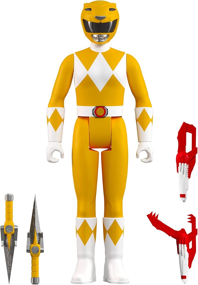 Super7 Mighty Morphin Power Rangers Yellow Ranger - 3.75" Power Rangers Action Figure with Accessories Classic TV Show Collectibles and Retro Toys - Figurio