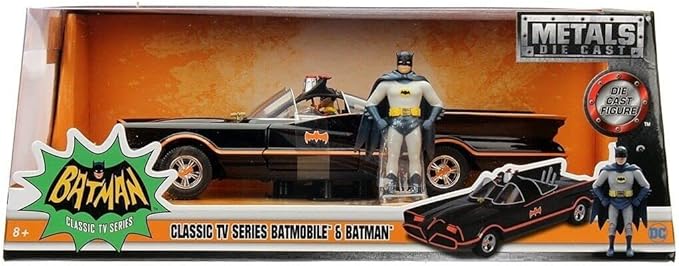 1966 Classic TV Series Batmobile 1:24 Die-Cast Car with 2.75" Batman and Robin Figures, Toys for Kids and Adults - Figurio