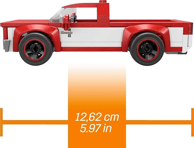 MEGA Hot Wheels Building Toy Race Car Playset, 83 Chevy Silverado with 89 Pieces, 1 Micro Action Figure Driver, Red, Kids Age 5+ Years - Figurio