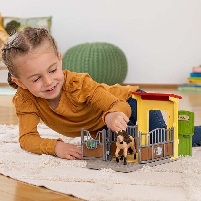 Schleich Farm World, Horse Toys for Girls and Boys, Horse Stall Set with Iceland Pony Stallion Toy Figure - Figurio