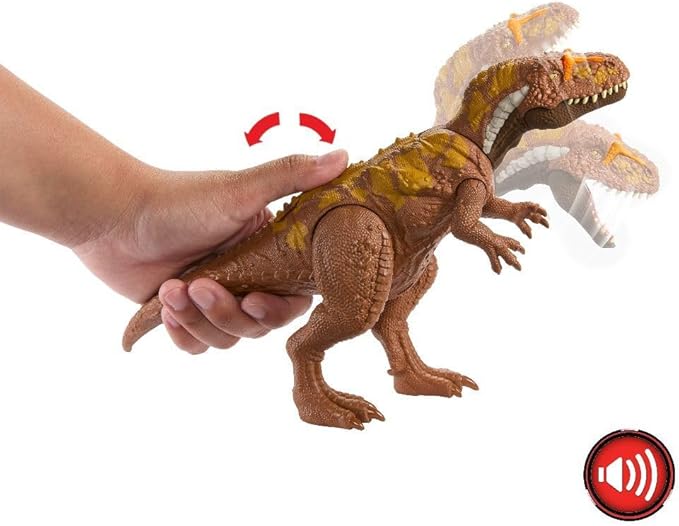 Jurassic World Wild Roar Megalosaurus Dinosaur Figure with Continuing Roar Sound & Attack Action, Posable Physical Toy & Digital Play - Figurio