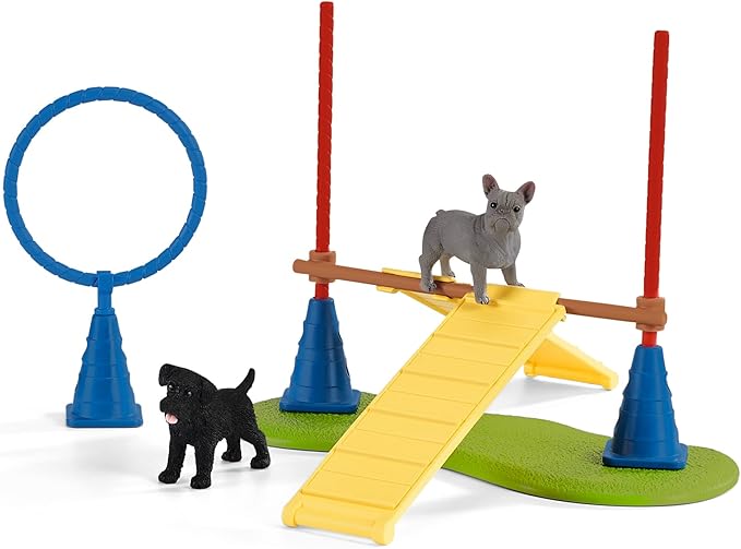 Schleich Farm World, Farm Toys for Girls and Boys Ages 3-8, 14-Piece Playset, Puppy Agility Training at the Dog Park - Figurio