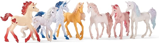 Schleich bayala 7-Piece Gemstone Collectible Unicorn Toy Set with 7 Unique and Collectible Toy Unicorns - Figurio