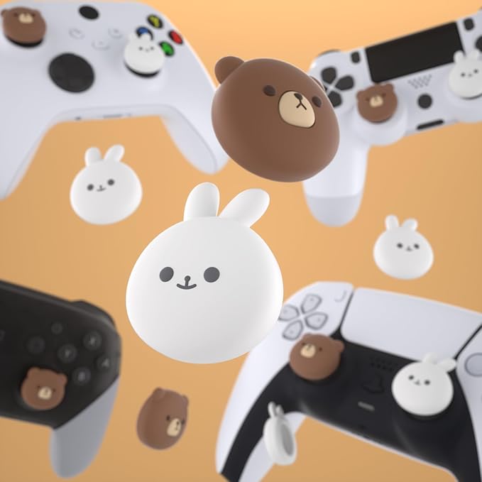 PlayVital Thumb Grip Caps for ps5/4 Controller, Silicone Analog Stick Caps Cover for Xbox Series X/S, Thumbstick Caps for Switch Pro Controller - Chubby Bear & Smiley Bunny - Figurio