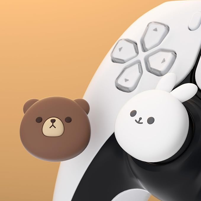 PlayVital Thumb Grip Caps for ps5/4 Controller, Silicone Analog Stick Caps Cover for Xbox Series X/S, Thumbstick Caps for Switch Pro Controller - Chubby Bear & Smiley Bunny - Figurio