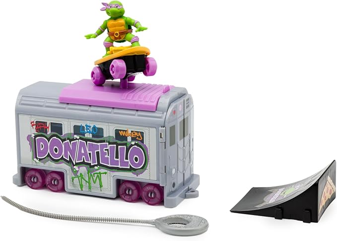 Teenage Mutant Ninja Turtles 5" Switch Kick Subway Launcher Donatello for Ages 3+ - Launch & Battle with Box Car - Collect All 4! - Figurio