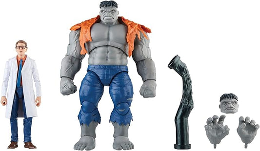 Marvel Legends Series Gray Hulk and Dr. Bruce Banner, Avengers 60th Anniversary Collectible 6 Inch Action Figures, 6 Accessories - Figurio