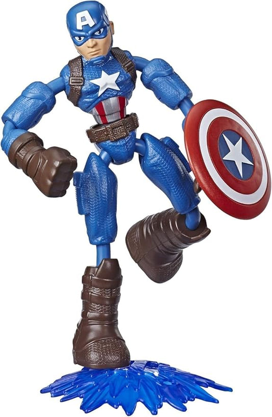 Avengers Marvel Bend and Flex Action Figure Toy, 6-Inch Flexible Captain America Figure, Includes Blast Accessory, for Kids Ages 4 and Up - Figurio