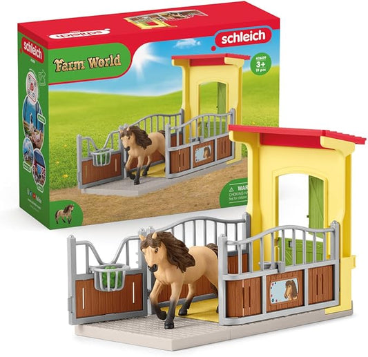 Schleich Farm World, Horse Toys for Girls and Boys, Horse Stall Set with Iceland Pony Stallion Toy Figure - Figurio