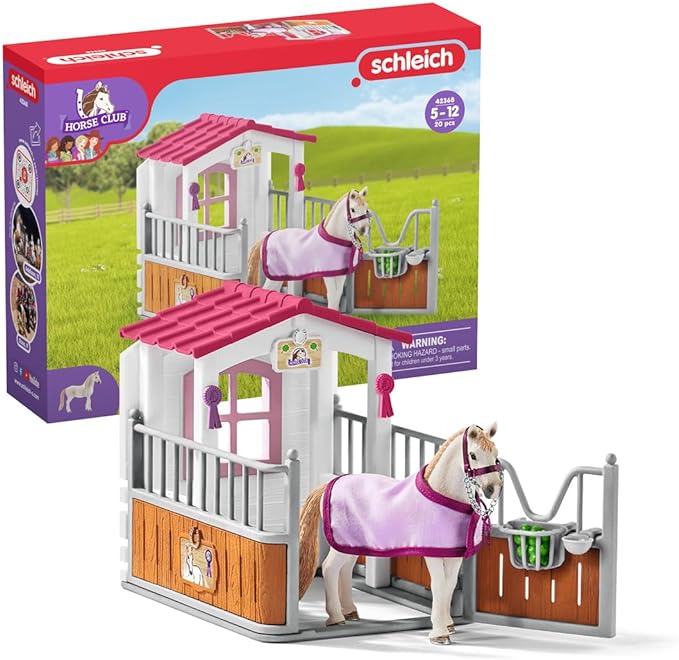 Schleich Horse Club 12pc Horse Figurine and Stable Playset - Realistic Detailed Horse Stall with Lusitano Horse Figure for Playtime and Imagination, Toy for Boys and Girls, Gift for Kids Ages 5-12 - Figurio