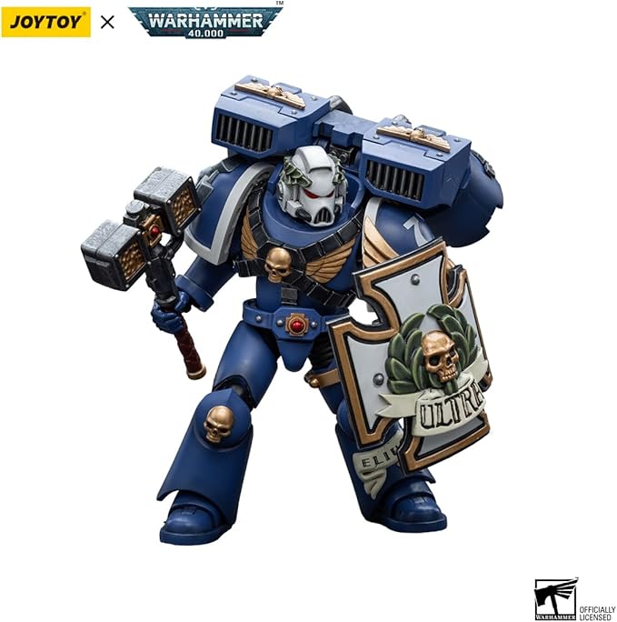 JOYTOY 1/18 Action Figure Warhammer 40K Figure Model Toys Ultramarines Vanguard Veteran with Thunder Hammer and Storm Shield Collection Model Anime 4.7 Inch - Figurio