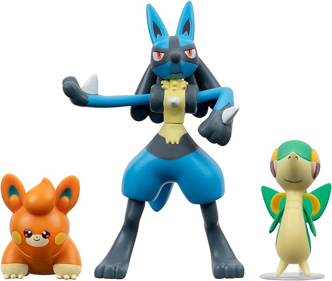 Pokémon Battle Figure 3 Pack - Features 2-Inch Snivy and Pawmi and 3-Inch Lucario Battle Figures - Figurio