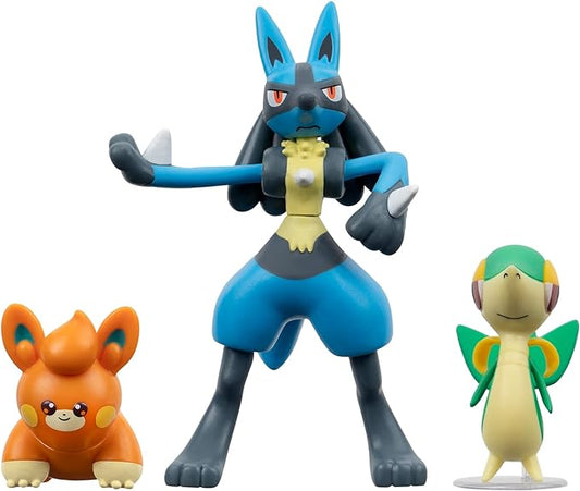 Pokémon Battle Figure 3 Pack - Features 2-Inch Snivy and Pawmi and 3-Inch Lucario Battle Figures - Figurio