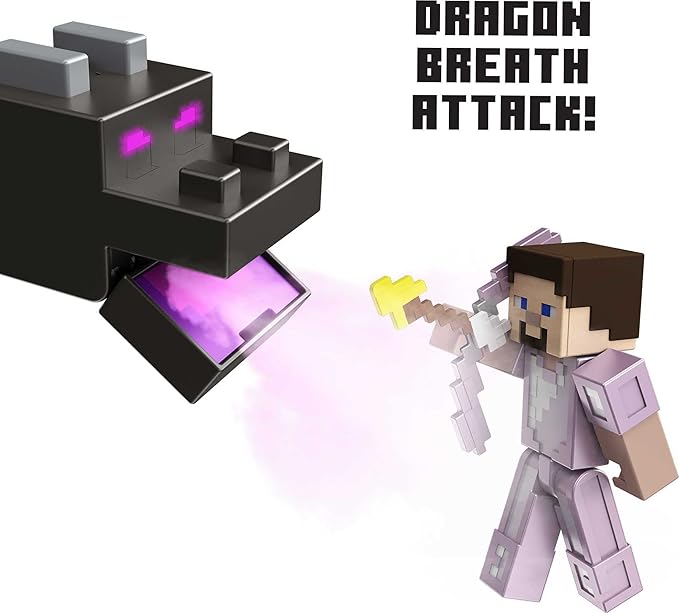 Mattel Minecraft Ultimate Ender Dragon Figure, 20-in Mist-Breathing Creature, Plus 3.25-in Color-Change Steve Figure, Weapon, Amor and Battle Accessory, Gift for 6 Years Old and Up - Figurio