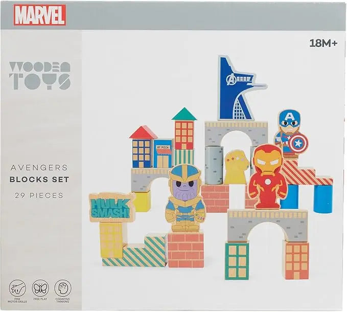 Just Play Disney Marvel Wooden Toys Avengers 29-piece Building Blocks Set, Officially Licensed Kids Toys for Ages 18 Month, Amazon Exclusive, Multi-color - Figurio