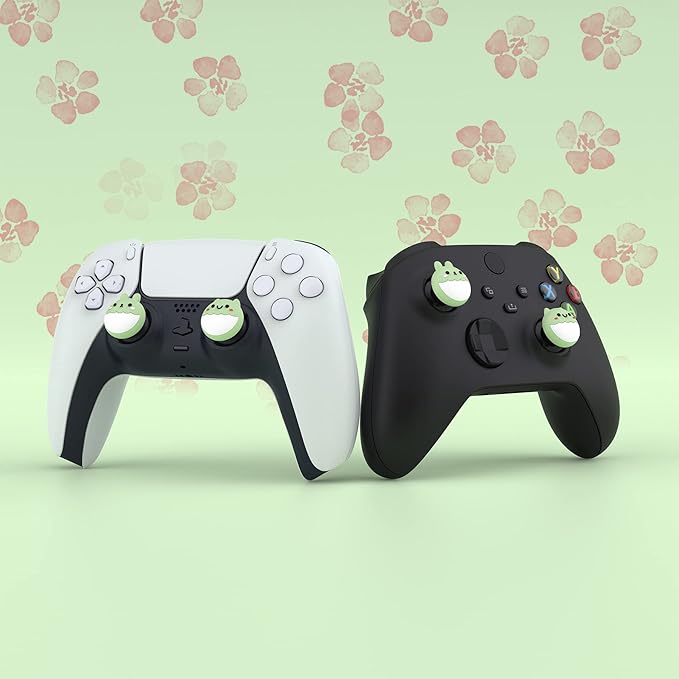 PlayVital Rabbit & Squirrel Cute Thumb Grip Caps for ps5/4 Controller, Silicone Analog Stick Caps Cover for Xbox Series X/S, Thumbstick Caps for Switch Pro Controller - Matcha Green - Figurio