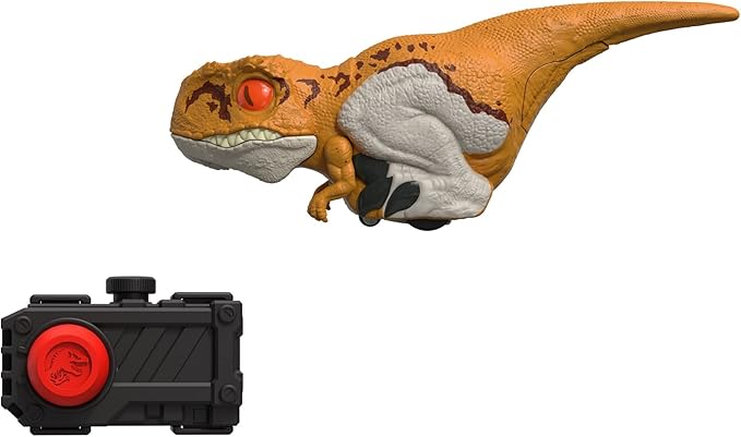 Mattel Jurassic World Dominion Uncaged Click Tracker Atrociraptor Tiger, Interactive Toy Dino with Motion & Sound, Clicker Control - Figurio