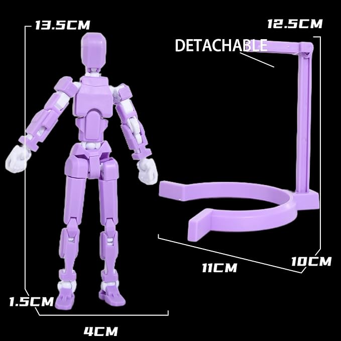 Creative Action Figure with Pose Stand,Building Toy Sets,3D Robot,Lucky Puppet Joints for Boys,Girls,Men,Women,Multi-Jointed Moveable Dummy Desk Decoration,Desktop Ornament for Game Lover (Purple) - Figurio