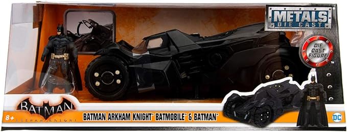 Jada Toys DC Comics Batman 2015 Arkham Knight Batmobile & Batman Metals Die-cast collectible toy vehicle with figure, Black, 1:24 Scale - Figurio