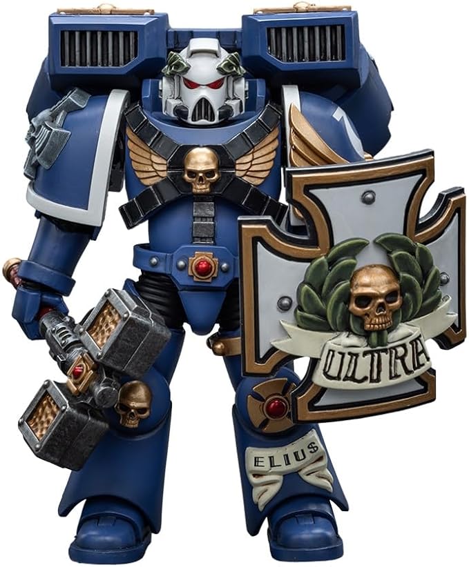 JOYTOY 1/18 Action Figure Warhammer 40K Figure Model Toys Ultramarines Vanguard Veteran with Thunder Hammer and Storm Shield Collection Model Anime 4.7 Inch - Figurio