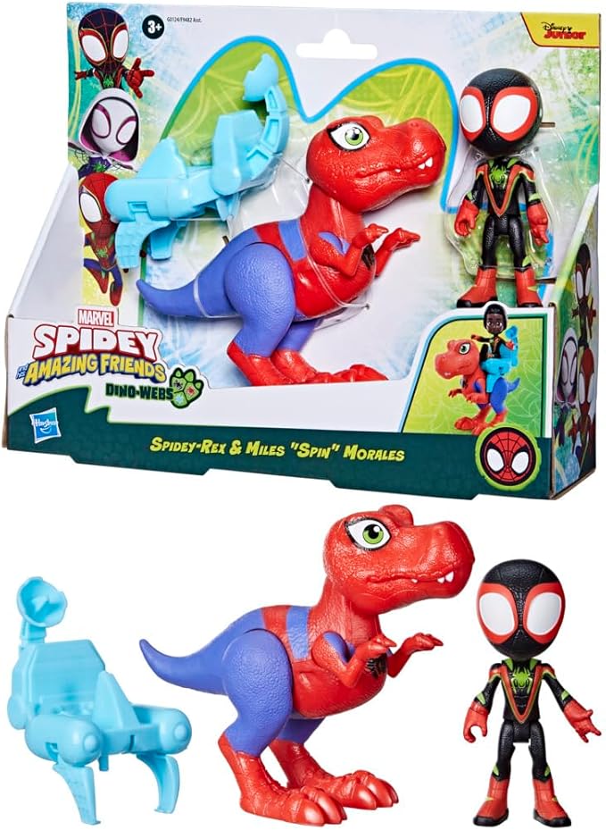 Spidey and his Amazing Friends Marvel Dino-Webs Spidey-Rex & Miles “Spin” Morales 4-inch-Scale Spider-Man Action Figure Set, Toys for Kids - Figurio