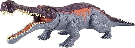 Mattel Jurassic World Massive Biters Sarcosuchus Larger-Species Dinosaur Action Figure, Tail-Activated Strike & Chomp Action - Figurio