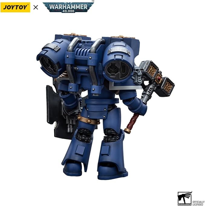 JOYTOY 1/18 Action Figure Warhammer 40K Figure Model Toys Ultramarines Vanguard Veteran with Thunder Hammer and Storm Shield Collection Model Anime 4.7 Inch - Figurio