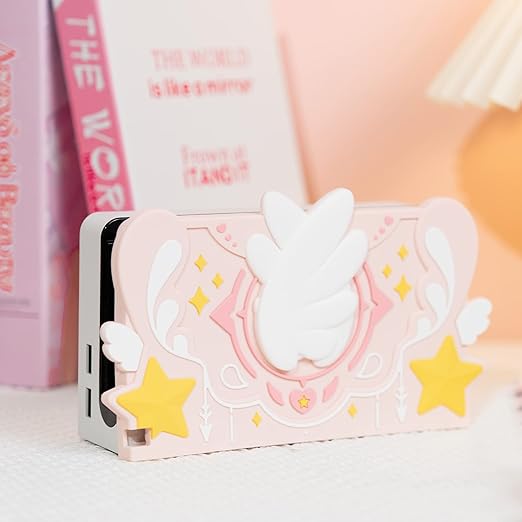 GeekShare Soft Silicone Faceplate Cover for Nintendo Switch/OLED Charging Dock, Anti-Scratch Dock Cover- Star Wings Series (Pink) - Figurio