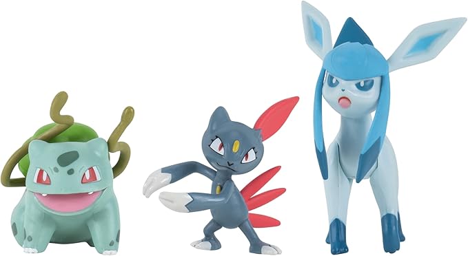 Pokèmon Pokemon PKW0179 3 Pack-Features 2 Bulbasaur, Sneasel & 3-Inch Glaceon Battle Figures-Authentic Details, Multi - Figurio