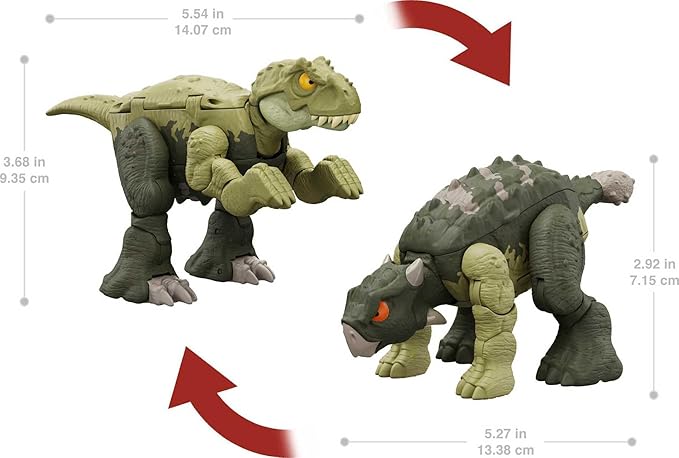 Mattel Jurassic World Fierce Changers 2-in-1 Dinosaur Figure, Double Danger Transforming Toy, T Rex to Ankylosaurus in 11 Steps - Figurio