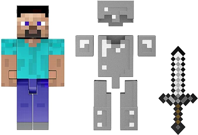 Mattel Minecraft Diamond Level Steve Action Figure & Die-Cast Accessories, Collectible Toy Inspired by Video Game, 5.5 inch - Figurio